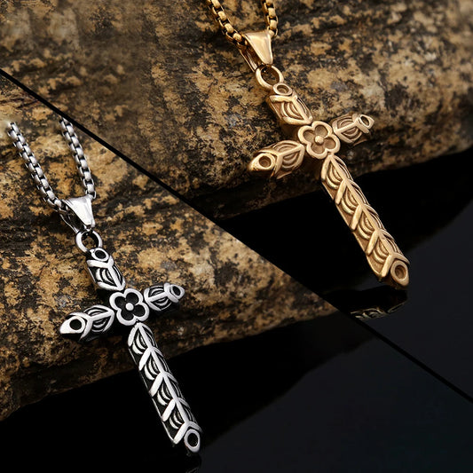 Fashion Classic Viking Style Cross Necklaces for Women Gifts Stainless Steel Retro Cross Pendant Creative Jewelry Gift
