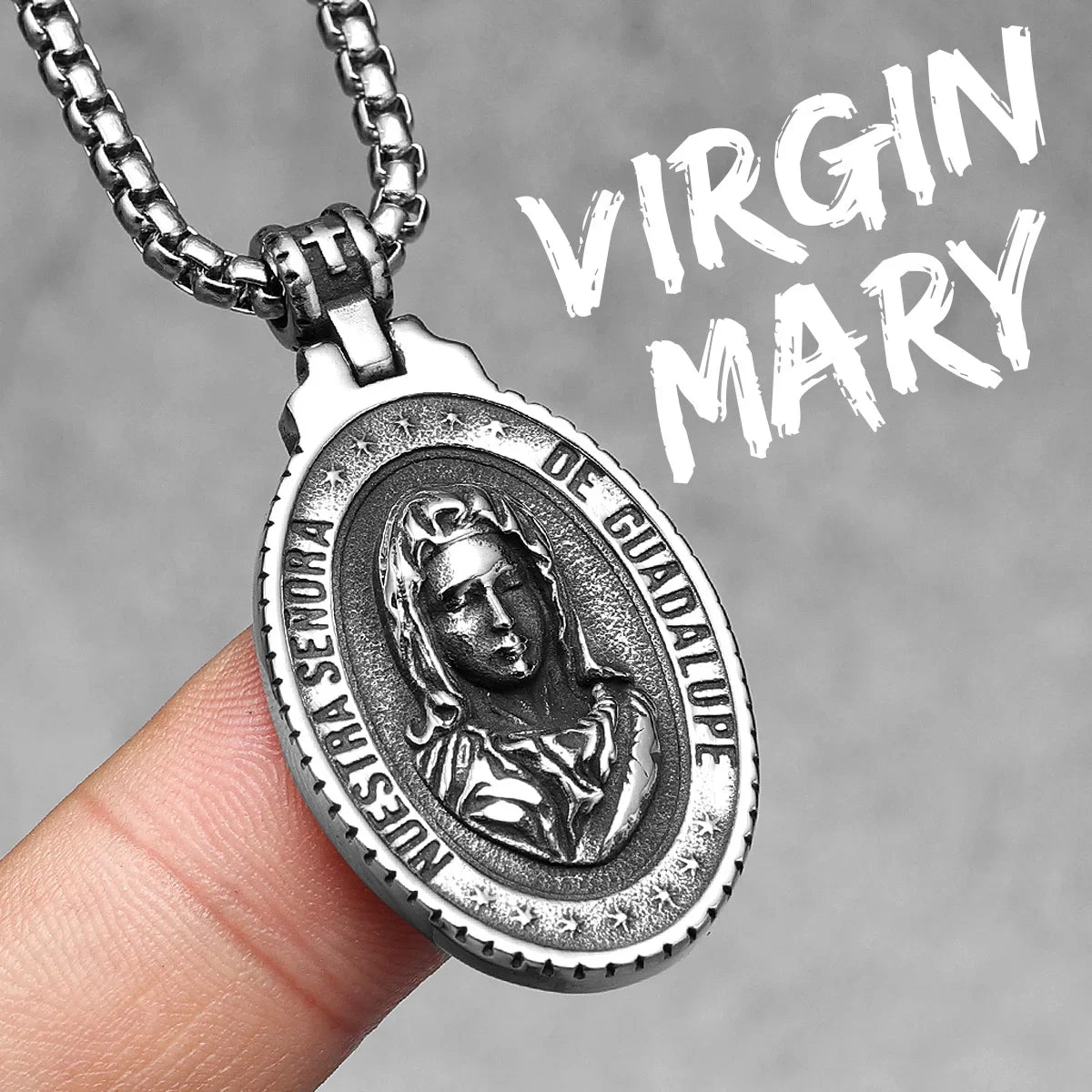 Virgin Mary Guadalupe Angel Cross Stainless Steel Men Necklaces Pendant Chain Amulet For Women Fashion Jewelry Gifts Virgin Mary-F-S