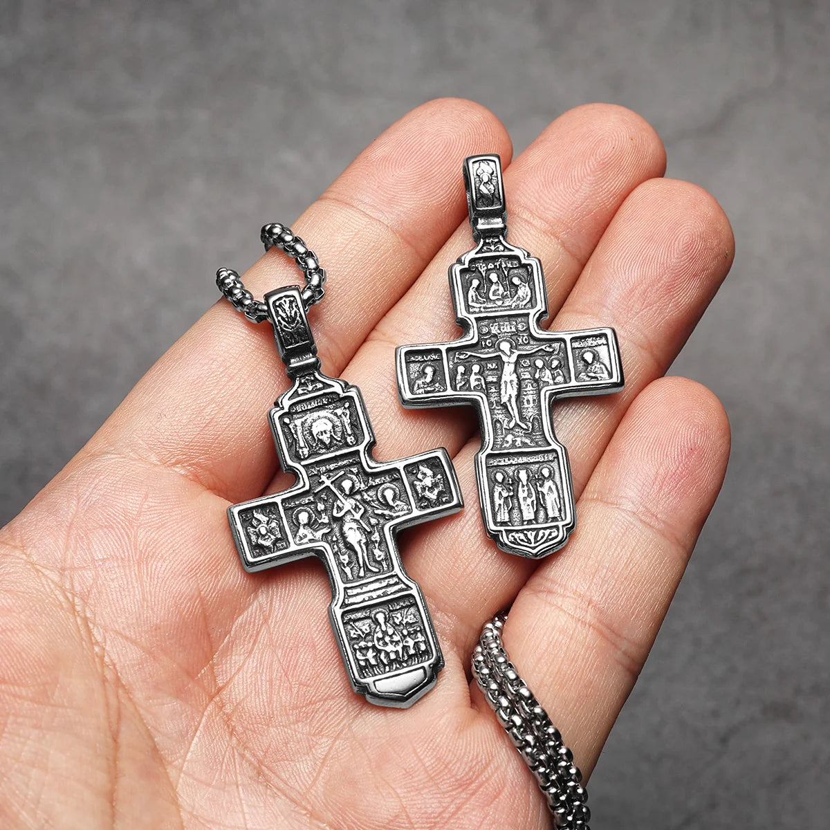 Cross Jesus Amulets Carving Stainless Steel Men Necklaces Pendant Chain Punk For Women Fashion Jewelry Gifts Wholesale