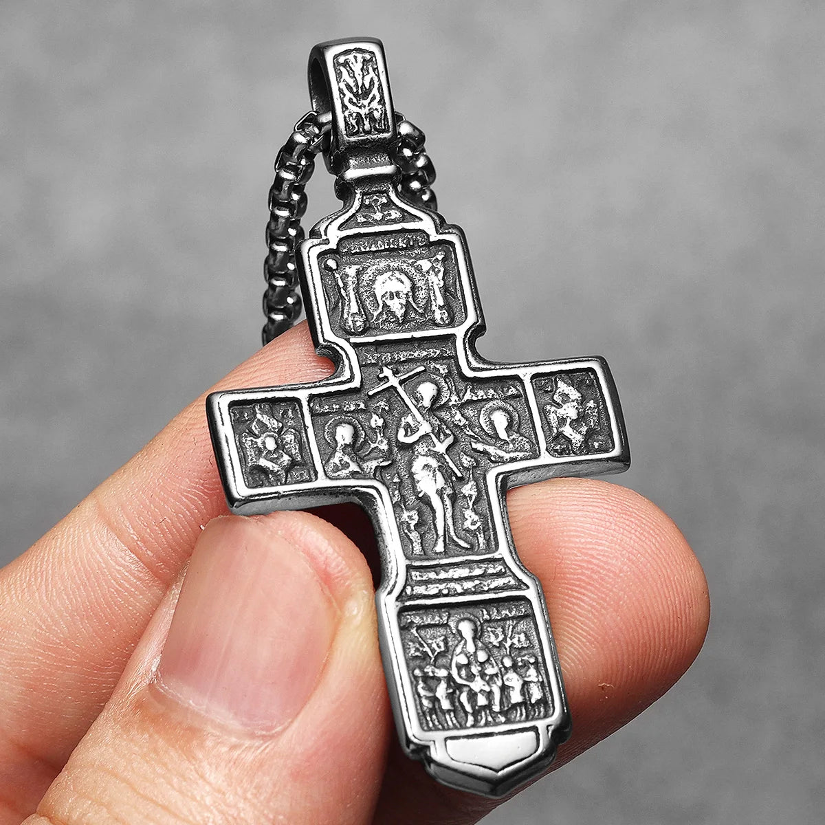 Cross Jesus Amulets Carving Stainless Steel Men Necklaces Pendant Chain Punk For Women Fashion Jewelry Gifts Wholesale