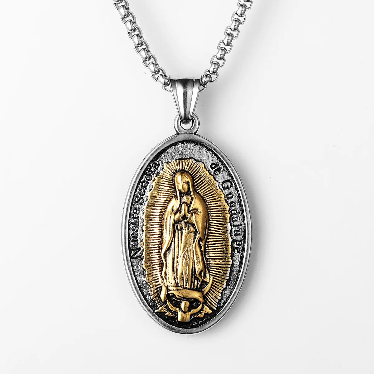 Catholic Guadalupe Powerful Amulet Rose Stainless Steel Men Necklaces Pendant Chain Vintage For Women Jewelry Gifts Wholesale