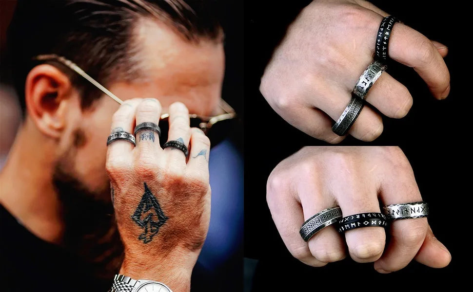 Vintage Odin Norse Viking Rune Rings For Men Fashion Stainless Steel Celtic Knot Rings Retro Couple Amulet Jewelry