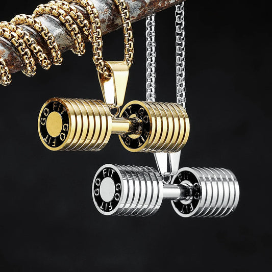 Dumbbell Men Necklaces 316L Stainless Steel Go Fit Pendant Fitness Muscles Bodybuilding Chain Punk Rock for Rider Jewelry Gift