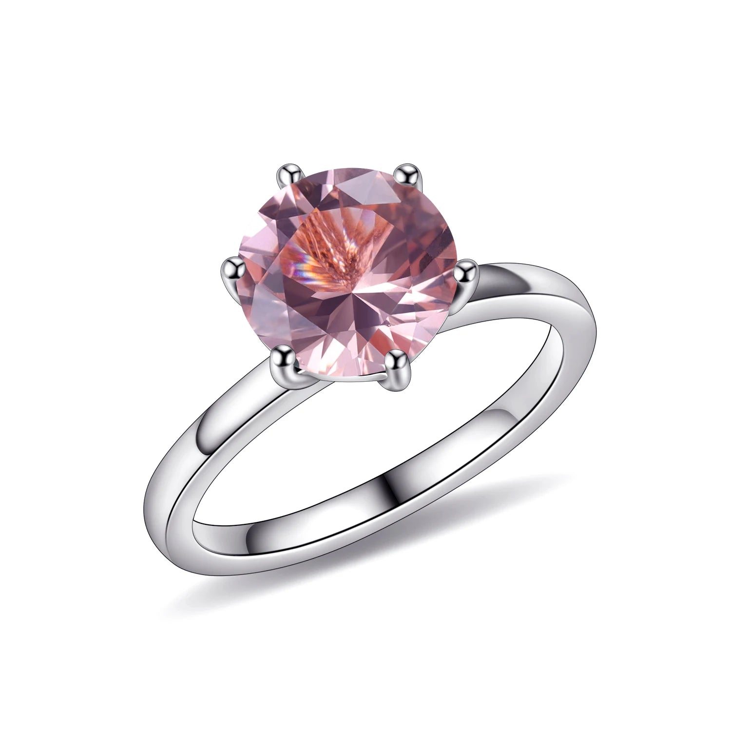 GEM'S BALLET Round Nano Morganite Six Prong Solitaire Engagement Rings 925 Sterling Silver Gemstone Ring Wedding Gift For Her