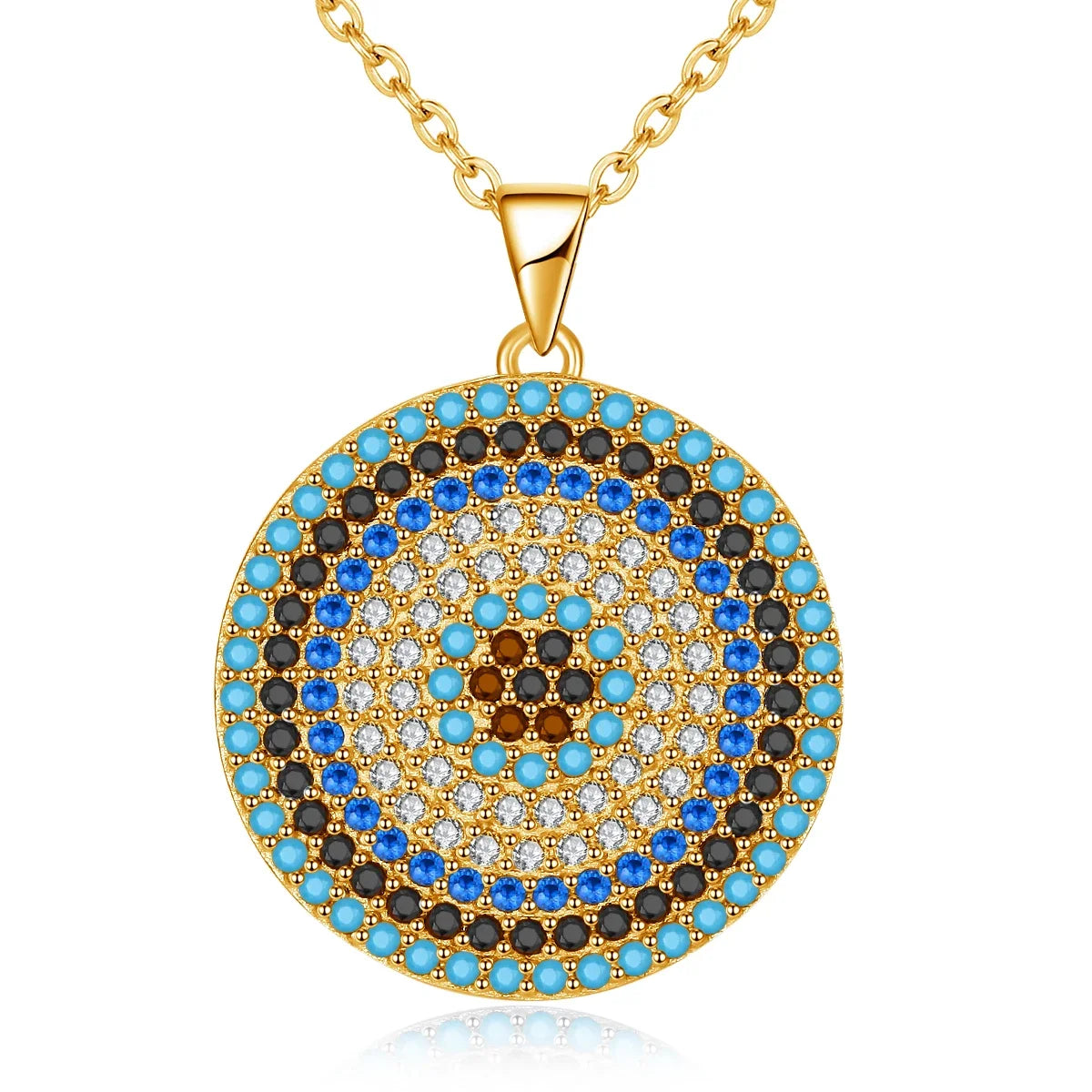 KALETINE 925 Sterling Silver Necklaces Turkish Big Blue Stone Evil Eye Round Pendant Women's Necklace Personalized Men Jewelry 18K Gold Color