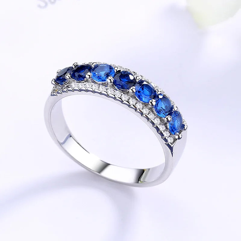 HUATIWOCY Luxury 925 Silver Jewelry Ring with Sapphire Zircon Gemstone Finger Rings Accessories for Women Wedding Party Gifts