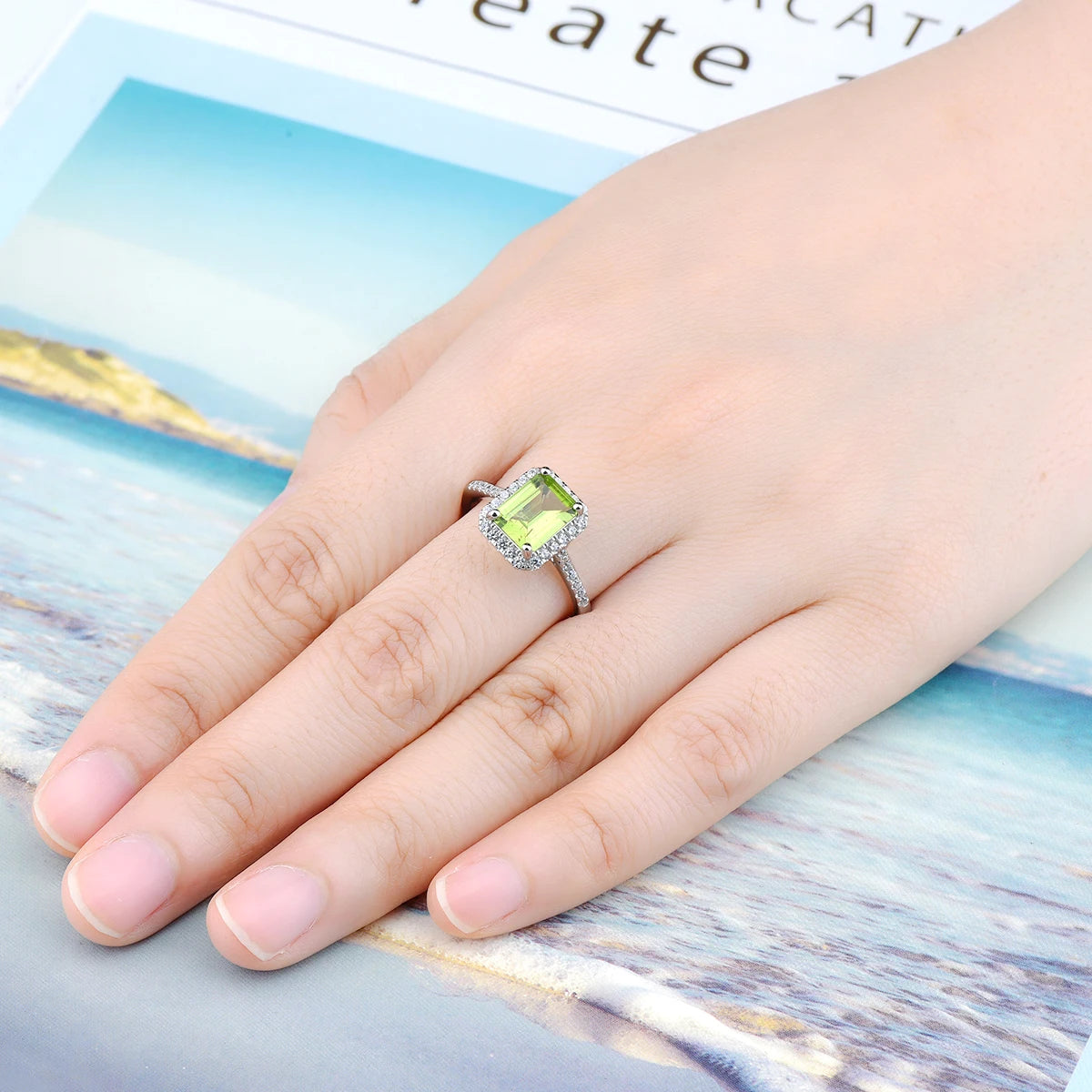 Natural Peridot Sterling Silver Women's Ring 3 Carats Genuine Gemstone Birthstone August Birthday Gifts S925 Fine Jewelrys