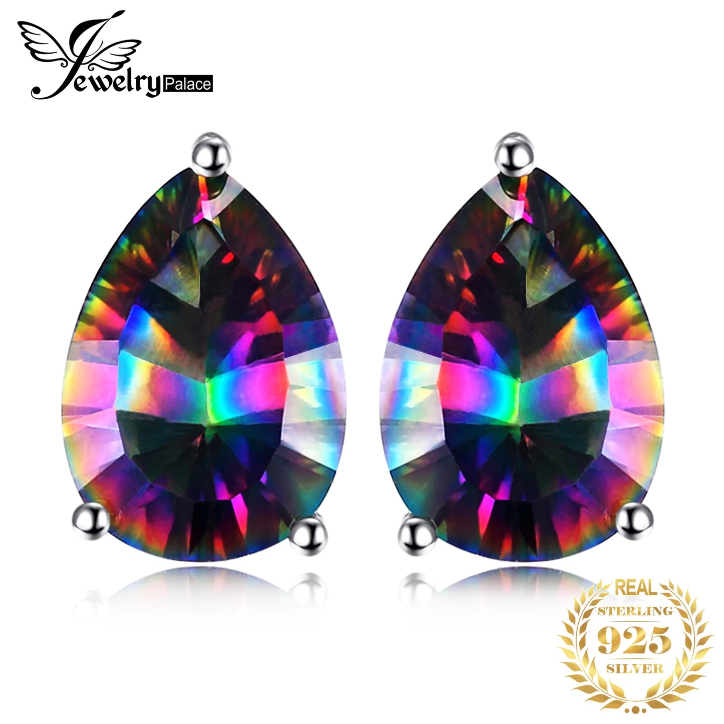 JewelryPalace Natural Rainbow Mystic Quartz 925 Sterling Silver Earring for Women Fashion Jewelry Trendy Gift New Arrival CHINA