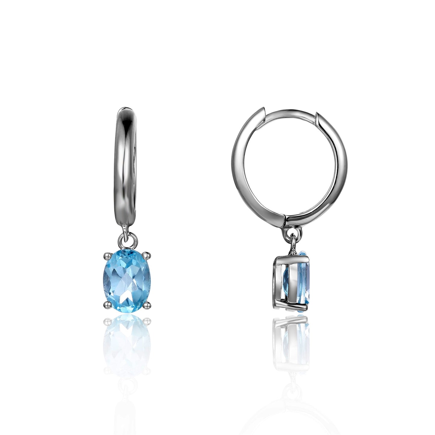 GEM&#39;S BALLET December Birthstone Jewelry 6x8mmOval Swiss Blue Topaz Gemstone Dangle Earrings in 925 Sterling Silver For Women Swiss Blue Topaz 925 Sterling Silver