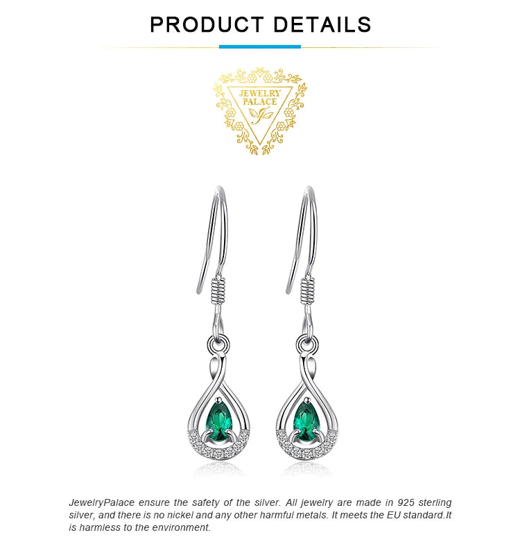 JewelryPalace Pear Simulated Nano Emerald 925 Sterling Silver Drop Earrings for Women Fashion Statement Green Gemstone Jewelry