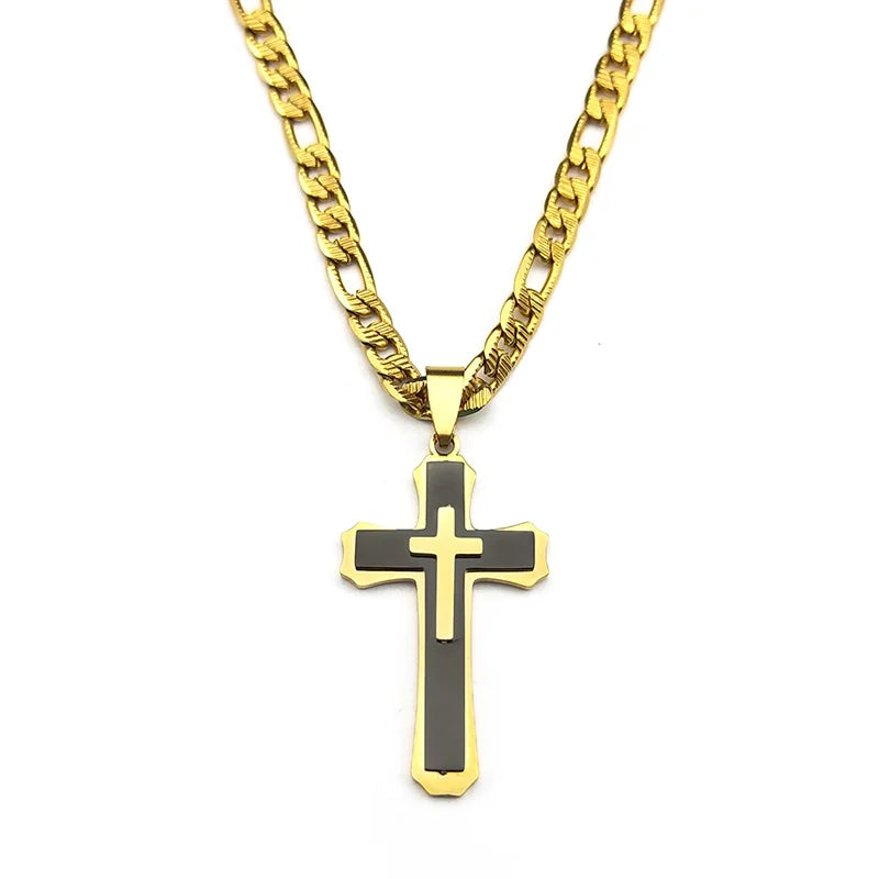 Hip Hop Christian Cross Stainless Steel Long Chain Pendant Necklaces for Women Men Gold Color Necklace Amulet Jewelry Gift