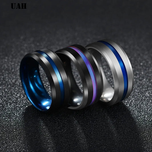 UAH Hot Sale Groove Rings Black Blu Stainless Steel Midi Rings For Men Charm Male Jewelry Dropshipping