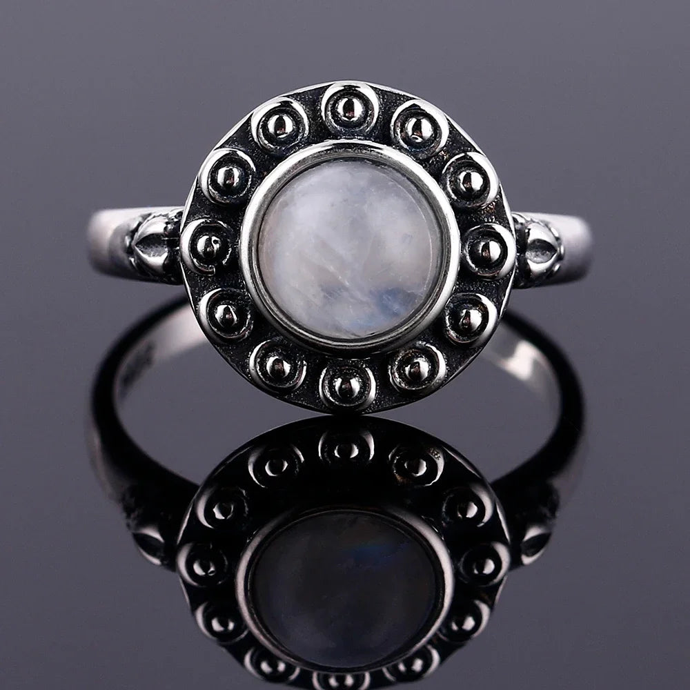 Round Oval Big Natural Moonstones Rings Women's 925 Sterling Silver Rings Gifts Vintage Fine Jewelry R543MS-5
