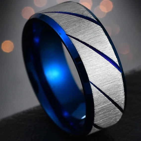 Fashion New 8mm Simple Men Ring Smooth Stainless Steel Blue Charms Rings Women's Couple Jewelry Gift Dropshipping