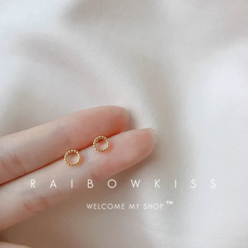 Tiny Minimalist Silver Plated Korean Mini Small Heart Stars Stud Earrings for Women Student Teen Simple Ear Piercing Jewelry