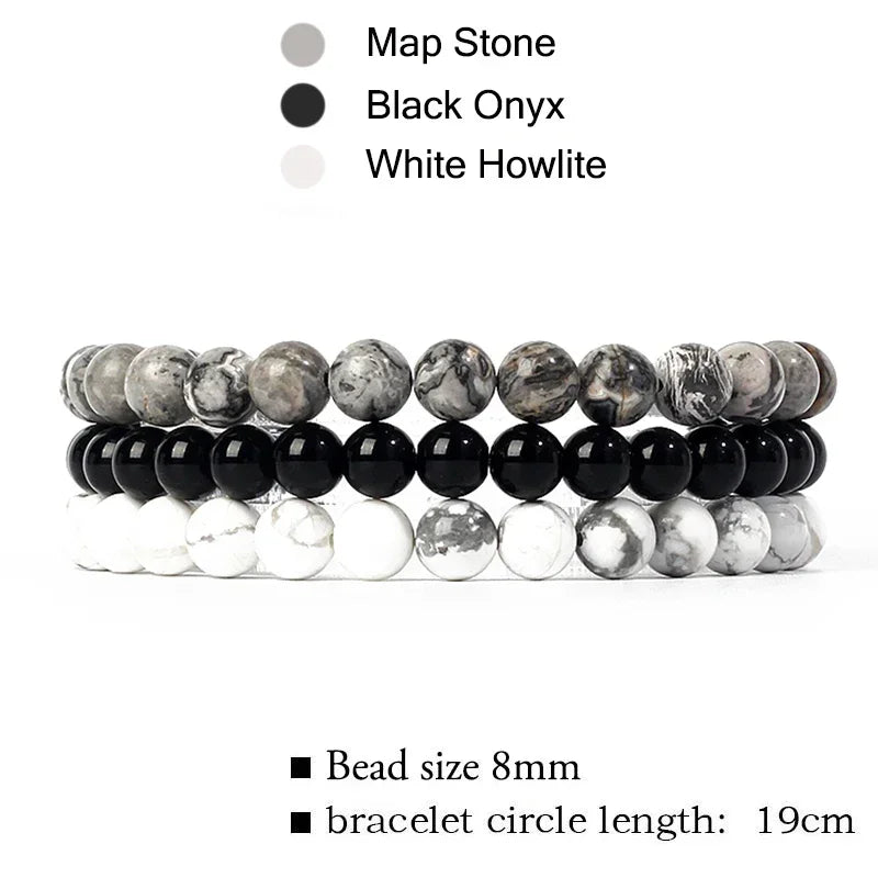 kirykle Natural Stone Bracelet Sets 3Pcs/set Obsidian Hematite Tiger Eye Beads Bracelets Men for Health Protection Soul Jewelry 10 18.5cm 8mm Beads