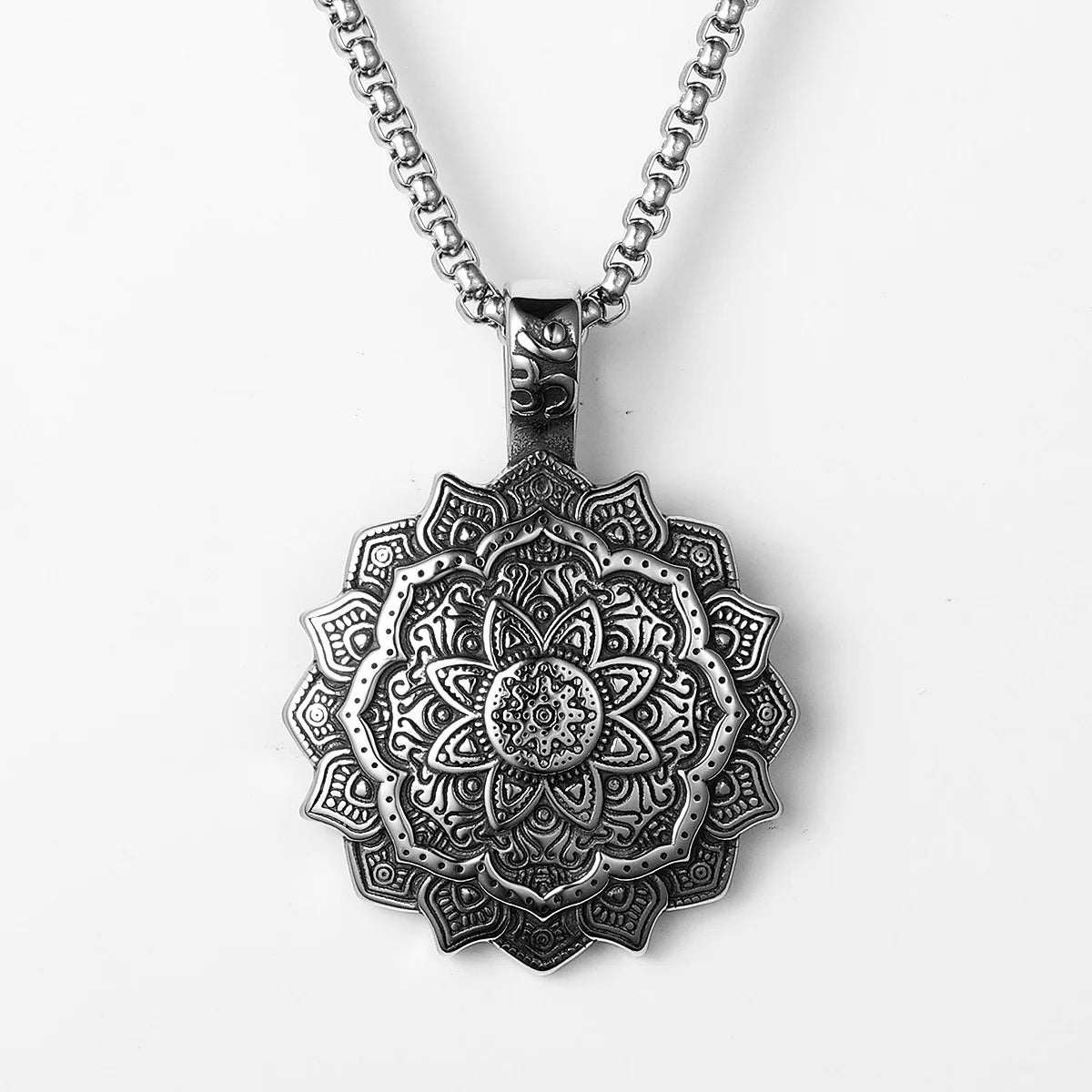 Buddhism Mandala Flower Stainless Steel Men Necklaces Pendant Chain Powerful Amulet Vintage For Women Jewelry Gifts Wholesale
