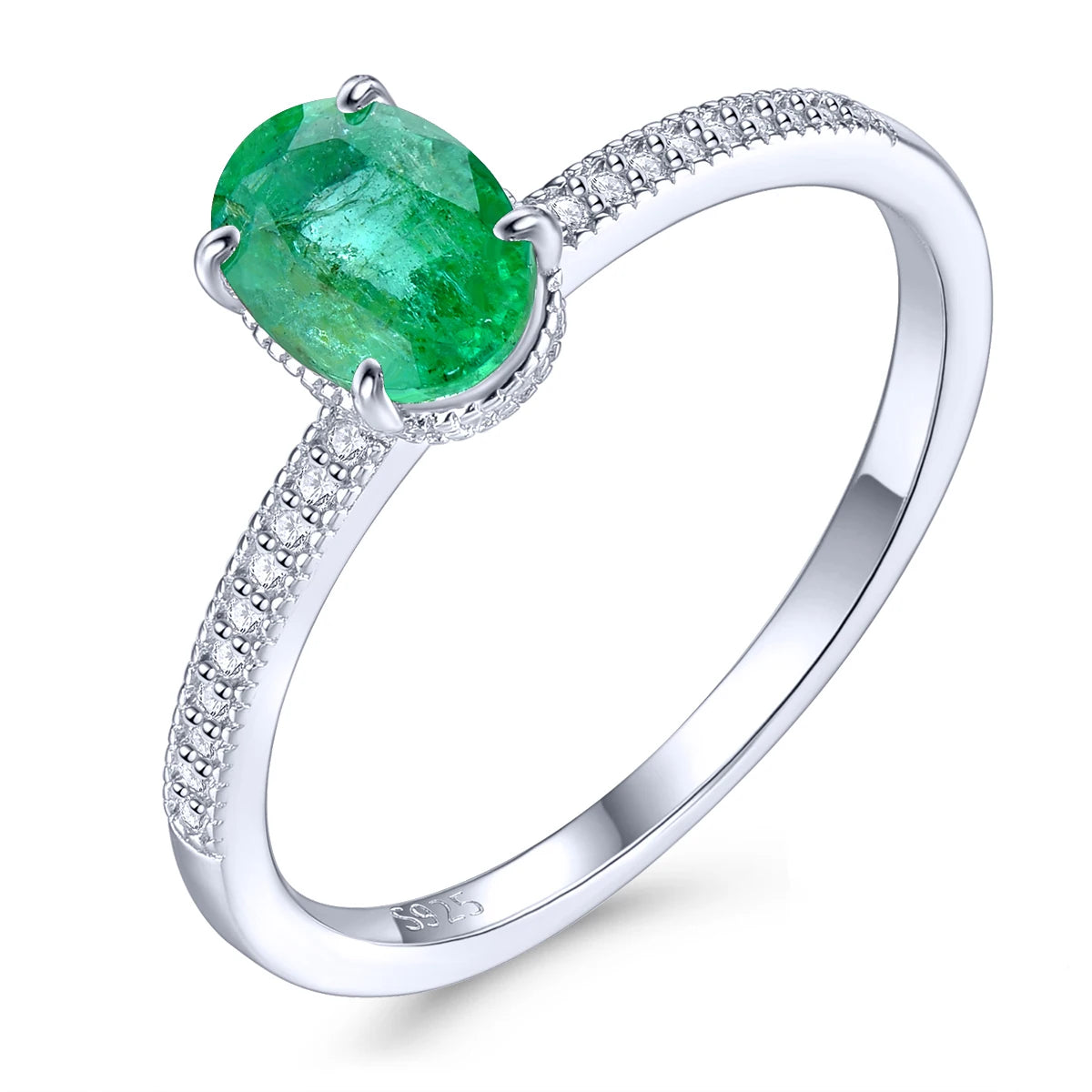 Natural Emerald Sterling Silver Rings 0.7 Carats Genuine Precious Emerald Women Classic S925 Fine Jewelry Style Christmas Gifts Natural Emerald