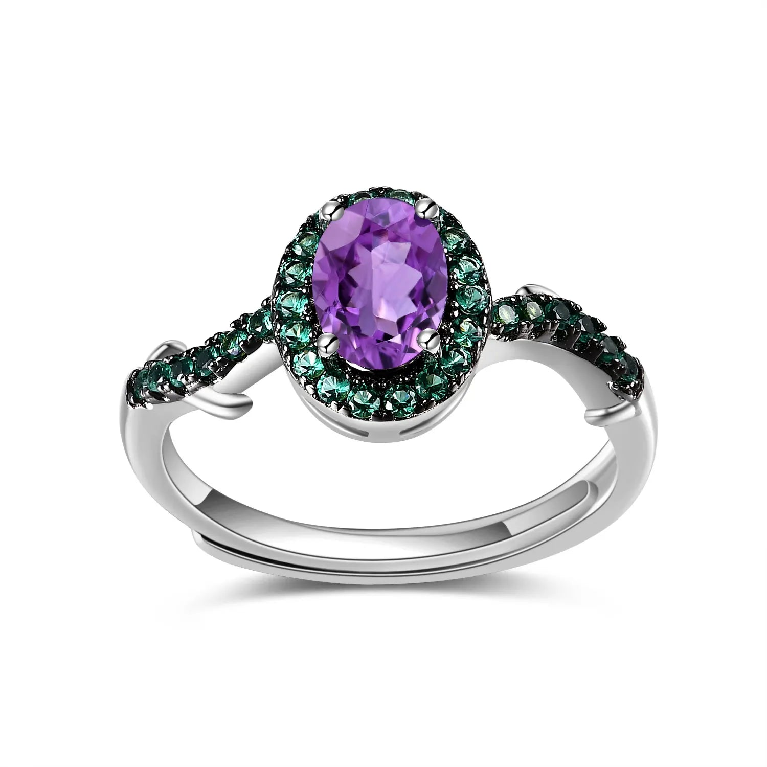GEM'S BALLET Design Kite Amethyst Brambles Gemstone Ring Sets for Women Solid 925 Sterling Silver Luxury Kite Wedding Jewelry resizable CHINA Amethyst | 925 Sterling Silver