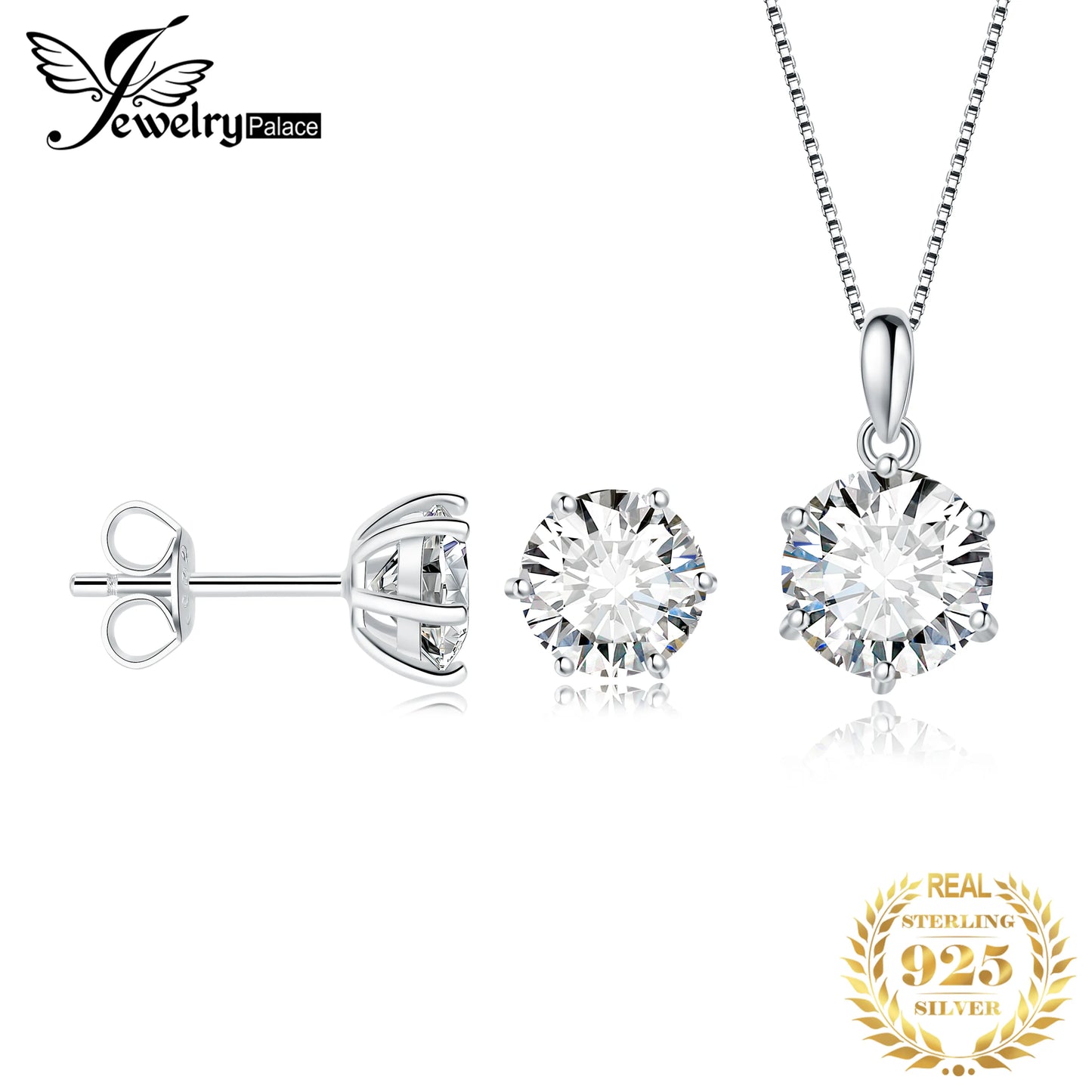 JewelryPalace Moissanite D Color Stud Earrings Pendant Necklace Jewelry Set Total 2ct 4ct 6ct S925 Sterling Silver Jewelry Woman