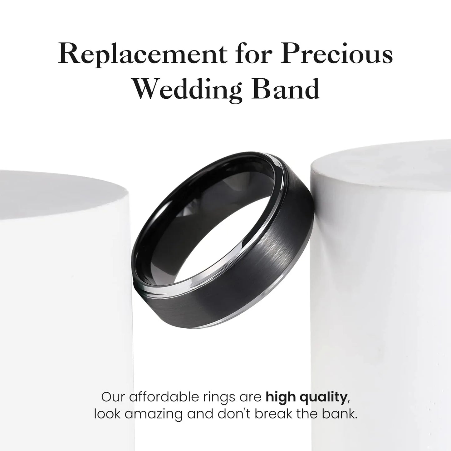 Fashion 8mm Black Brushed Stainless Steel Rings for Men Silver Color Step Edge Men Promise Rings Wedding Party Jewelry Gifts