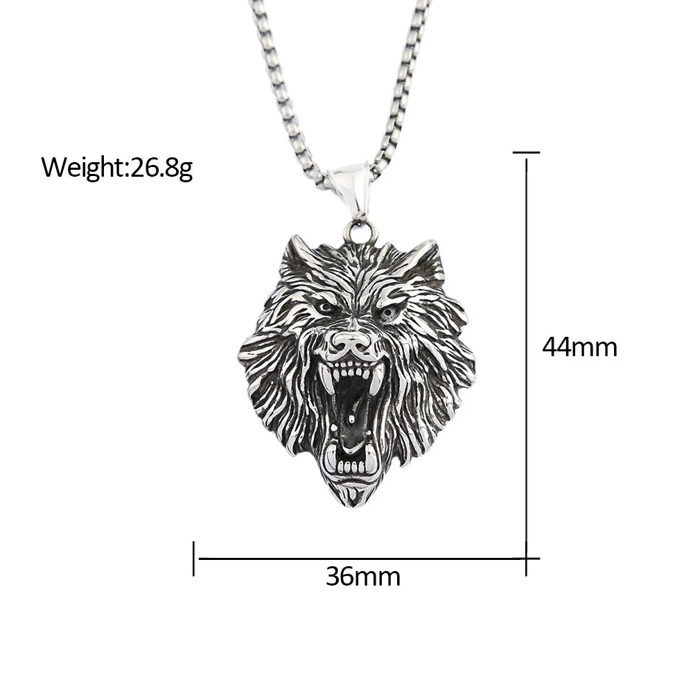 Fashion Charm Viking Wolf Head Pendant Trendy Men's 316L Stainless-Steel Animal Necklace Punk Rock Jewelry Accessories