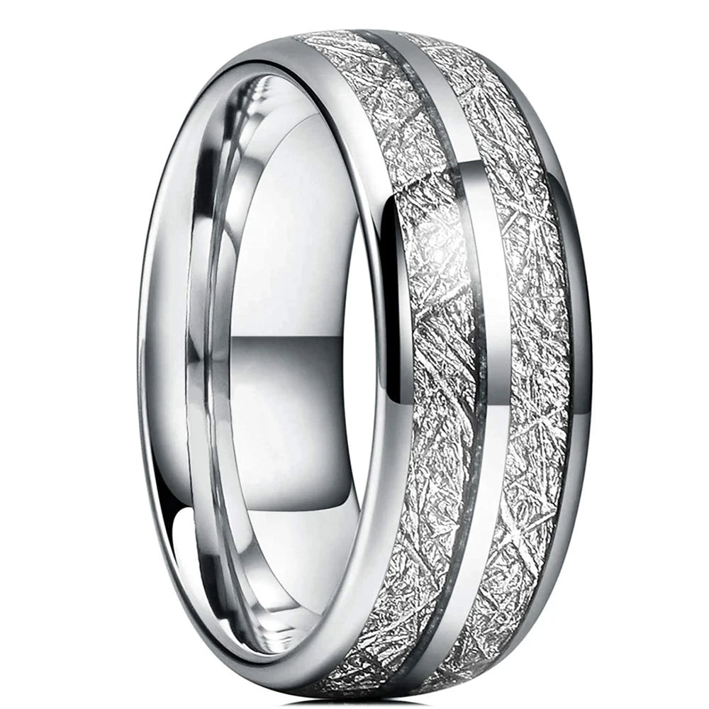 Fashion 8mm Black Titanium Steel Rings For Men Inlay Red Opal and Colorful Abalone Shell Ring Men's Wedding Band Jewelry Gifts