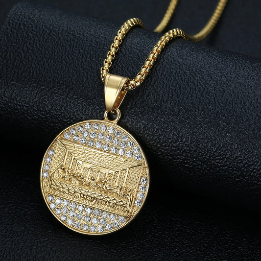 Fashion Stainless Steel Thirteen Apostles Pendants Jewelry Making Vintage Charms Men Square Pearl Chain Wholesale