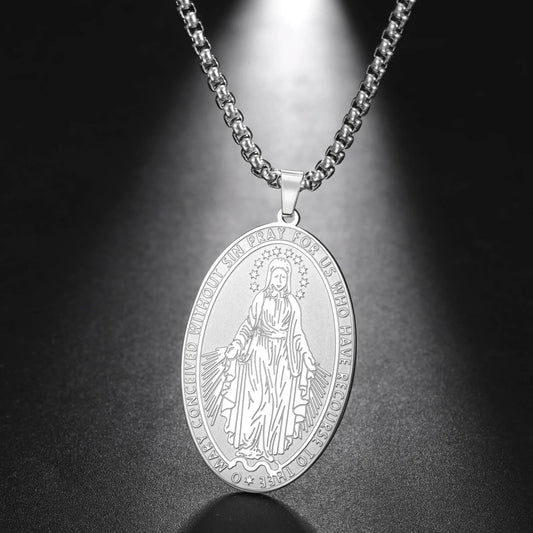 COOLTIME Virgin Mary Pendant Necklace Stainless Steel Christianity Patronus Religious Believer Blessing Necklace Jewelry Gift