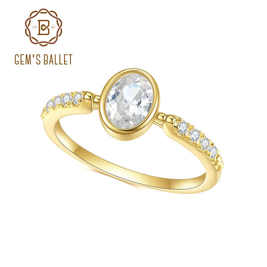 GEM'S BALLET 925 Sterling Silver Moissanite Ring 1.0Ct Oval Cut Moissanite Bezel Setting Engagement Rings For Women Wedding