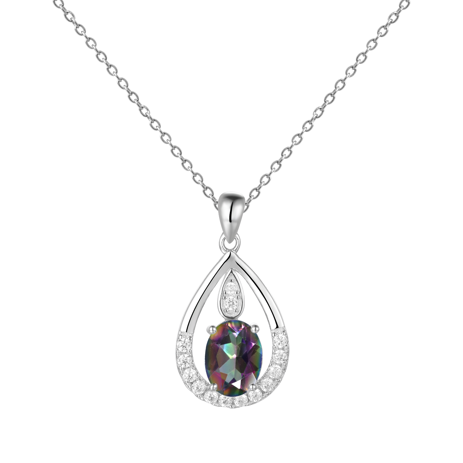 Gem&#39;s Ballet December Birthstone Topaz Necklace 6x8mm Oval Pink Topaz Pendant Necklace in 925 Sterling Silver with 18&quot; Chain Rainbow