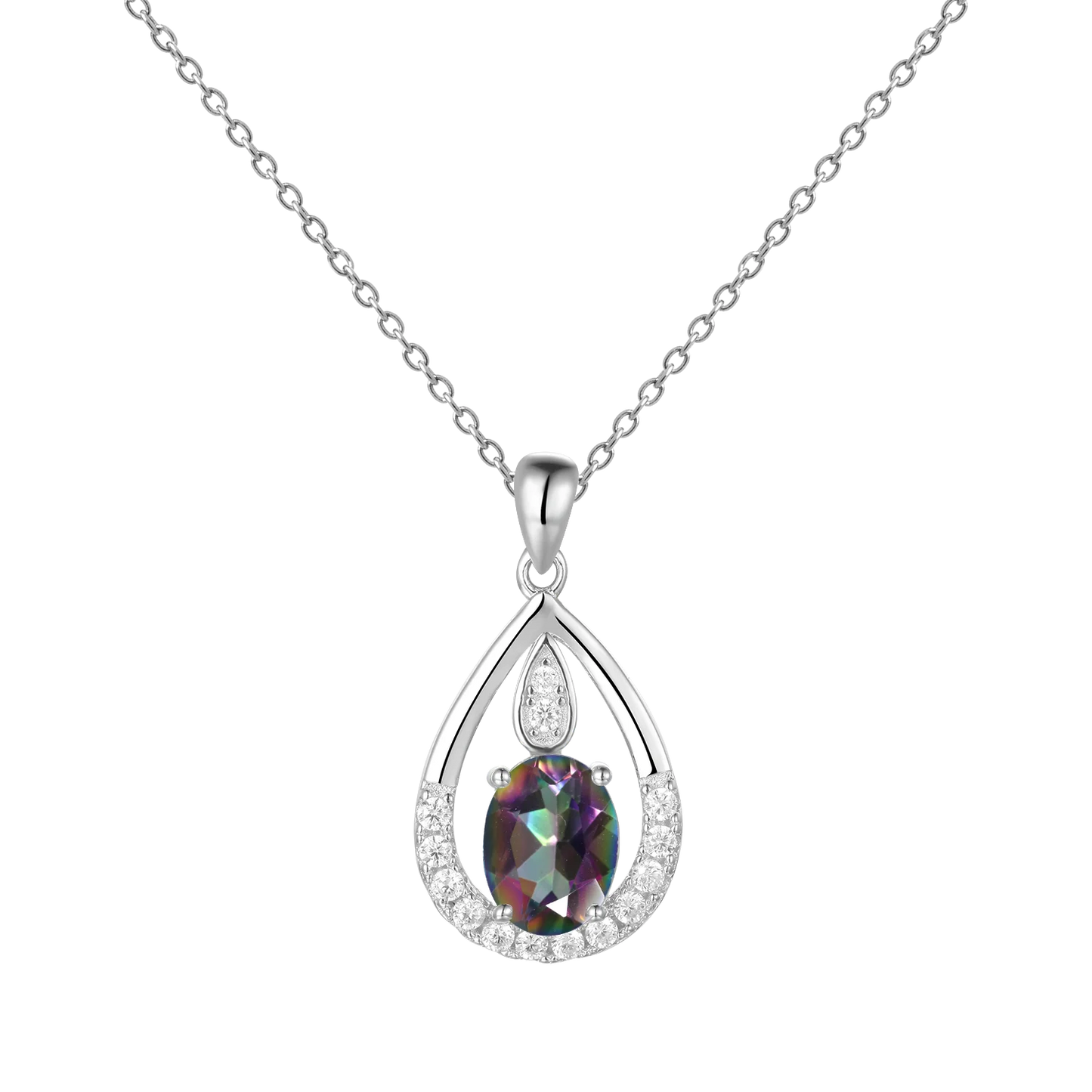 Gem's Ballet December Birthstone Topaz Necklace 6x8mm Oval Pink Topaz Pendant Necklace in 925 Sterling Silver with 18" Chain Rainbow