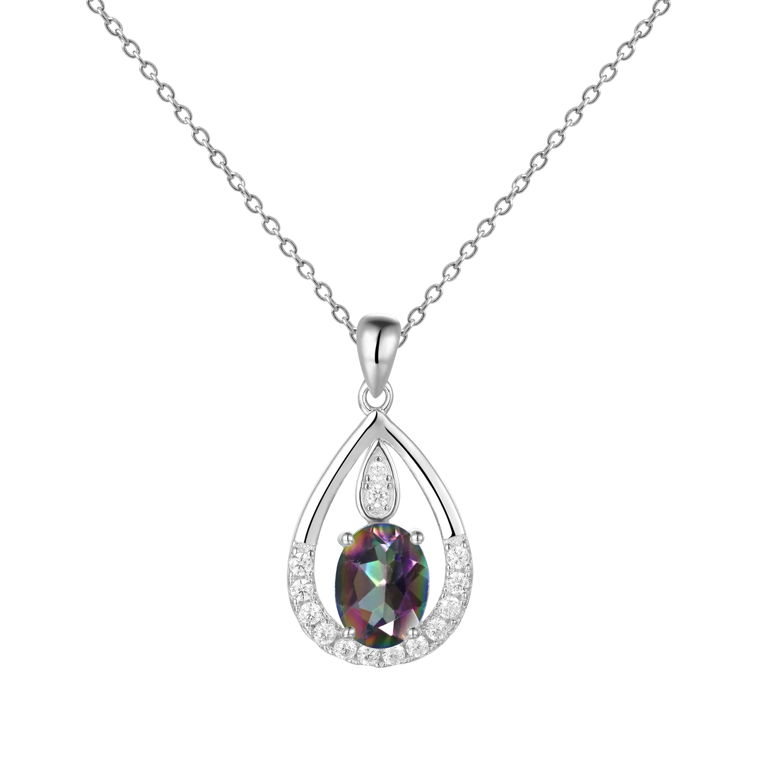 Gem's Ballet December Birthstone Topaz Necklace 6x8mm Oval Pink Topaz Pendant Necklace in 925 Sterling Silver with 18" Chain Rainbow