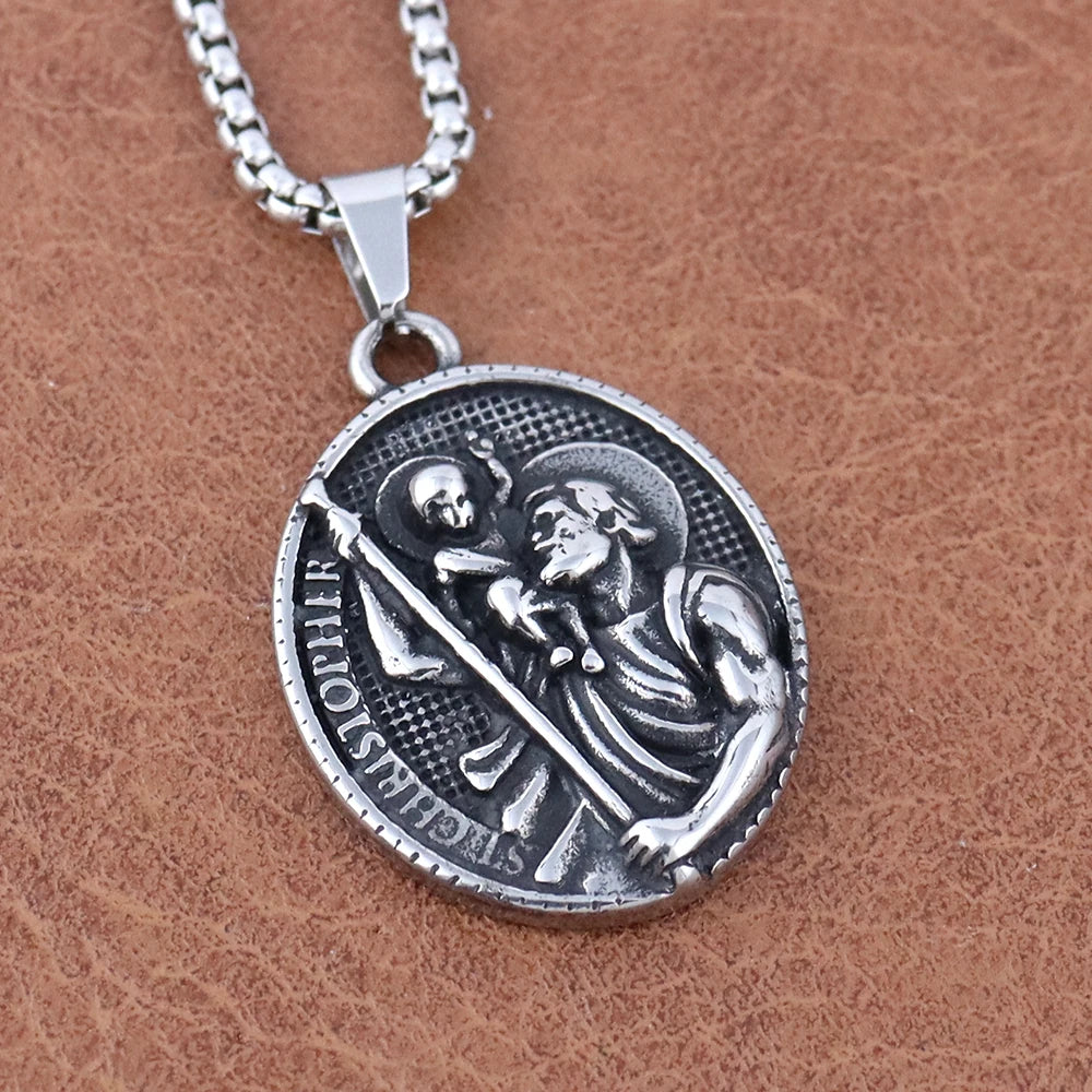 Fashion Virgin Mary Pendant Trendy Charm Stainless Steel Saint Christopher Pendant Vintage Thanksgiving Religious Jewelry Gifts