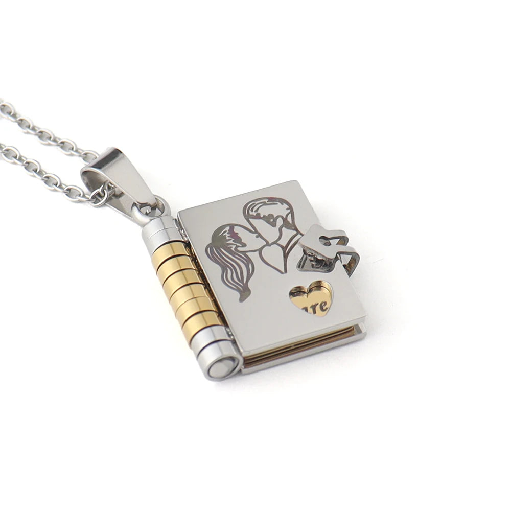 Small size Fashion Romantic Love Book Heart Pendant Stainless Steel Tiny 18mm Love Book Heart Necklaces for Women Jewelry Gifts