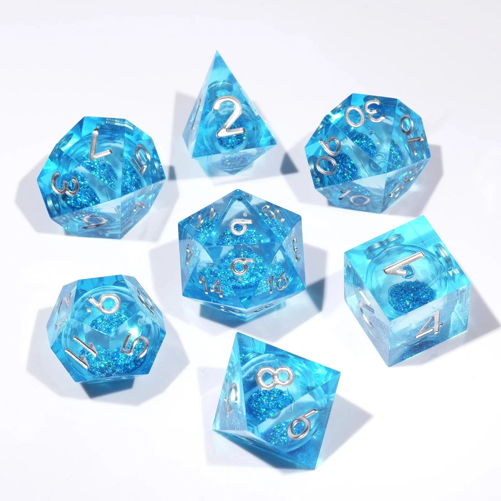 1-7pcs Quick Sand Series DND Solid Resin Dice Set Gold Word Multi-sided Polyhedral Dice for D&D Game COC Role Playing RPG D6~D20