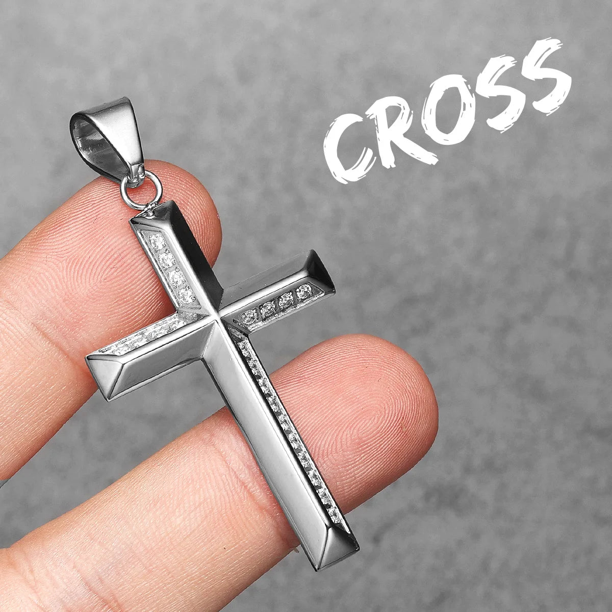 Simple Gemstone Cross Stainless Steel Men Necklaces Pendant Chain Punk For Women Fashion Jewelry Gifts Wholesale Dropshiping