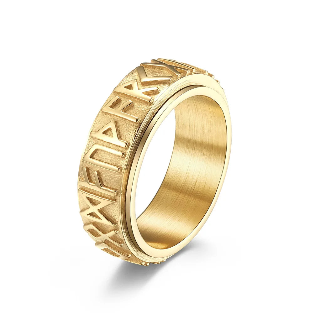 Vintage Viking Rune Rings For Men Women Retro Viking Stainless Steel Rotatable Fidget Anxiety Spinner Ring Retro Amulet Jewelry