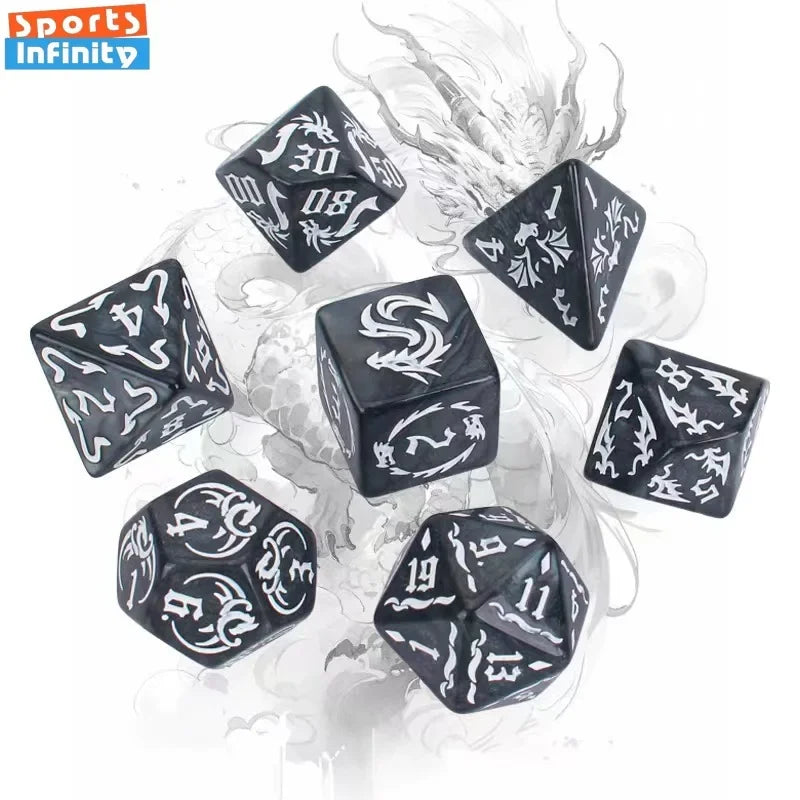 New 7pcs/set Dragon Element Polyhedral Dice Set Number Dice Kit for Dnd COC Cthulhu TRPG Running Team Table Game Dnd Dice Set