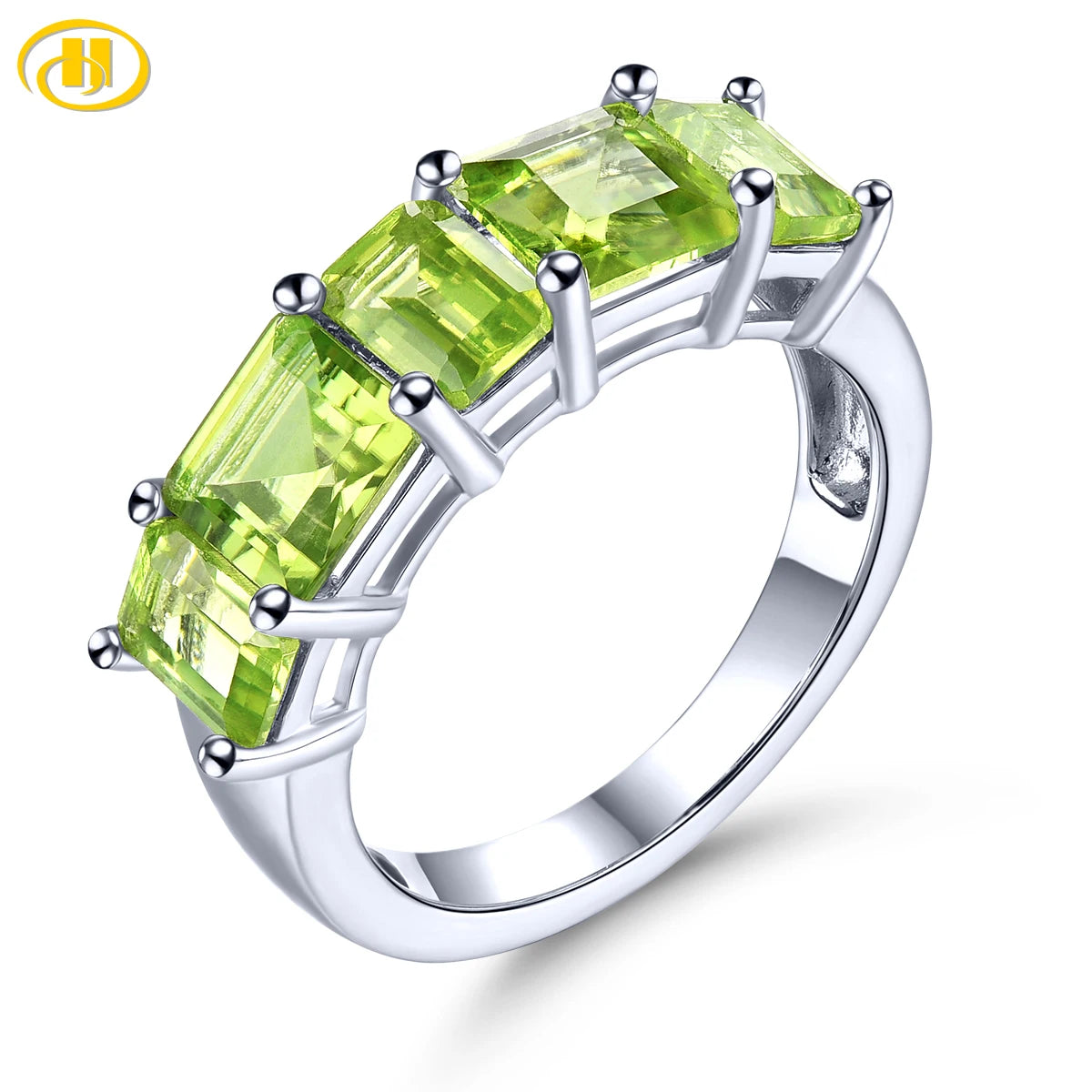 Natural Genuine Peridot Sterling Silver Rings 4.3 Carats Gemstone Women Classic Fine Jewelry Top Quality S925 Christmas Gifts