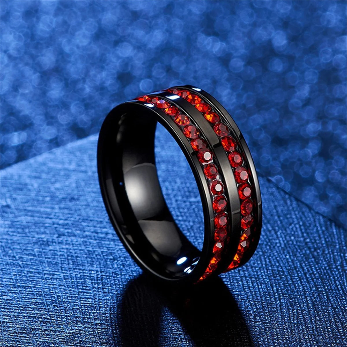 Fashion 8mm Double Row Rhinestone Stainless Steel Rings For Men Women Luxury Micro Paved CZ Crystal Rings Wedding Band Jewelry