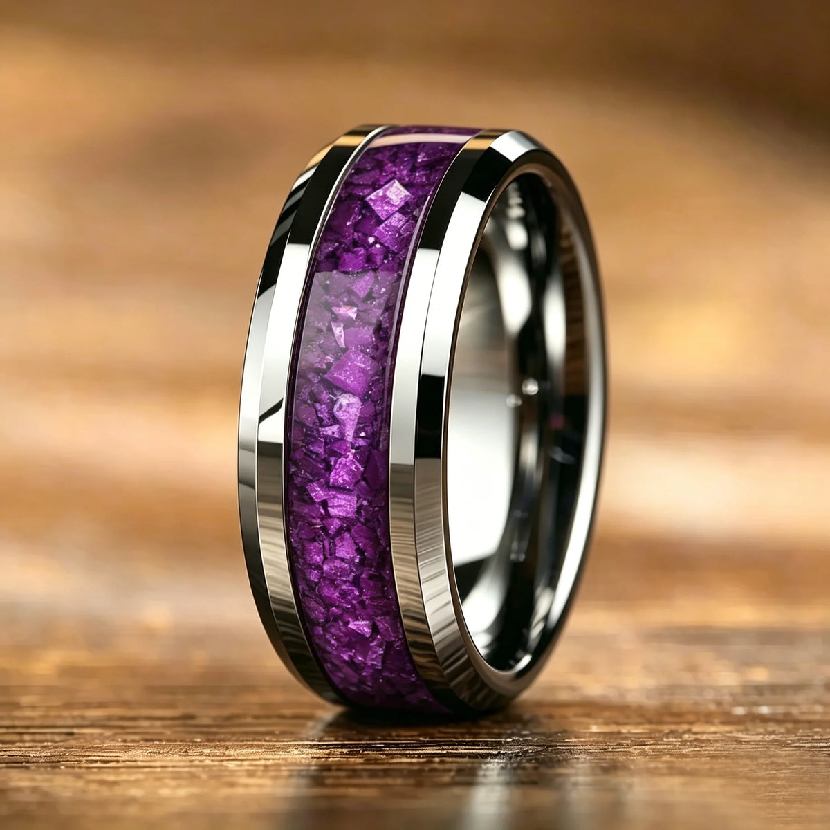 Fashion Silver Color Men Stainless Steel Ring with Purple Stone Inlay Rings for Men Women Wedding Jewelry Valentine's Day Gifts