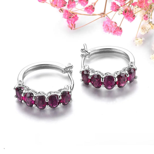 Natural Rhodolite Garnet Sterling Silver Clip Earring 6 Carats Genuine Rose Garnet Women Classic Romantic S925 Fine Jewelrys