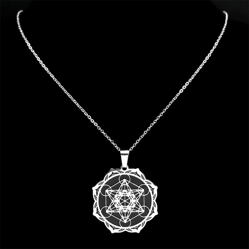 Sacred Geometry Solomon Necklace Metatron Archangel Angel Seal Stainless Steel Flower of Life Pendant Necklaces Jewelry N7961S04