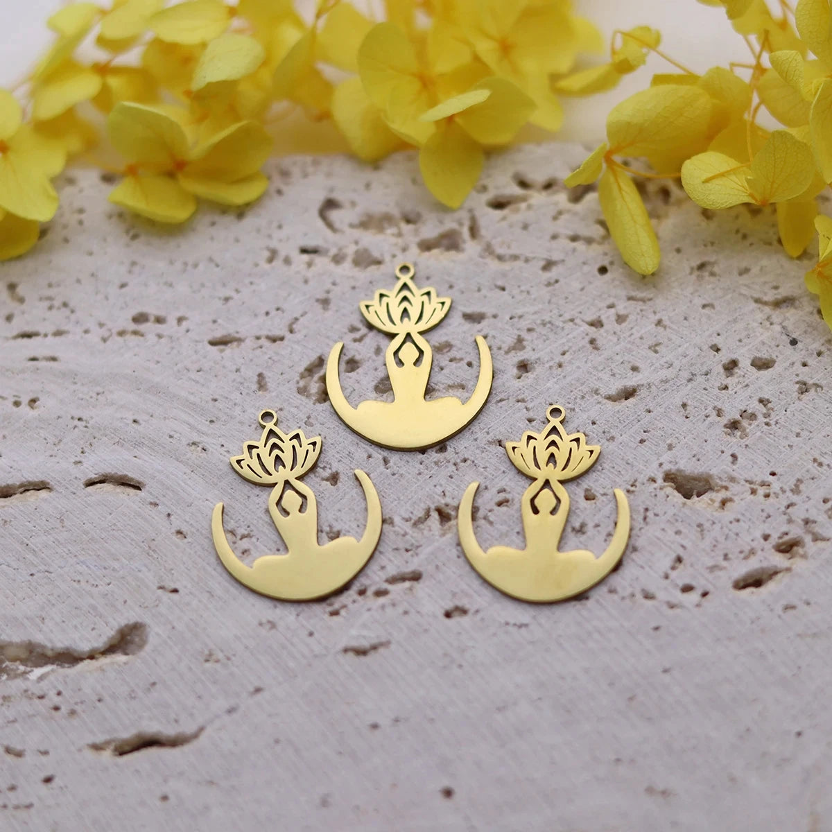 3pcs Lotus Flower Charms Pendant Stainless Steel Lotus Pendants Necklace For DIY Jewelry Making Handmade Valentine's Day Gift