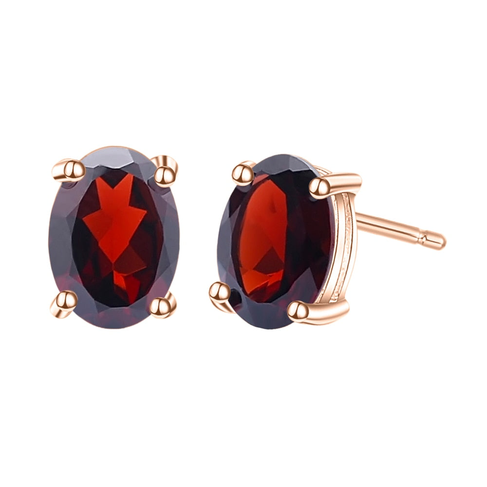 Gem&#39;s Ballet 5*7mm 2.00Ct Oval Natural Red Garnet Gemstone Stud Earrings 585 14K 10K 18K Gold 925 Silver Jewelry for Women Garnet - R 925 Sterling Silver