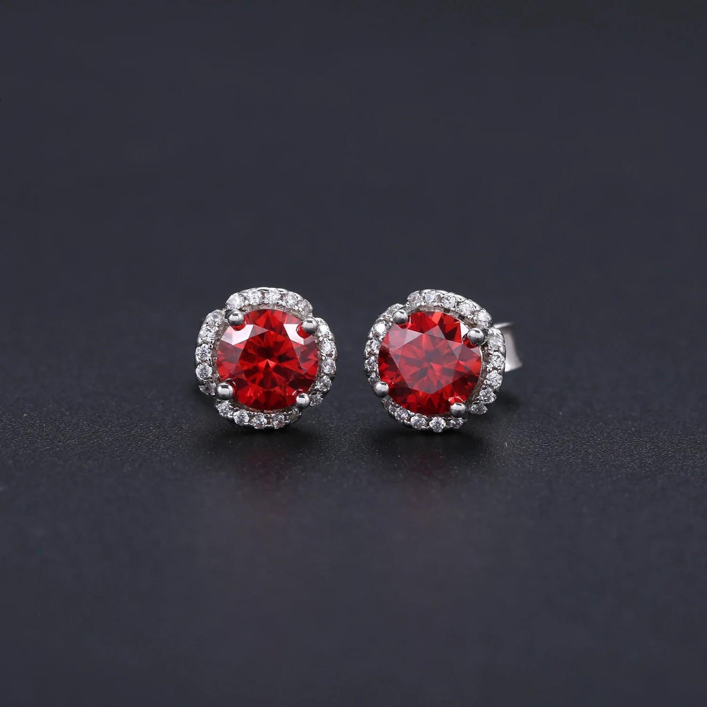 GEM'S BALLET Pink Moissanite 0.5TW 5mm Round Cut Moissanite Halo Stud Earrings in 925 Sterling Silver Wedding Earrings Garnet Moissanite 925 Sterling Silver CHINA