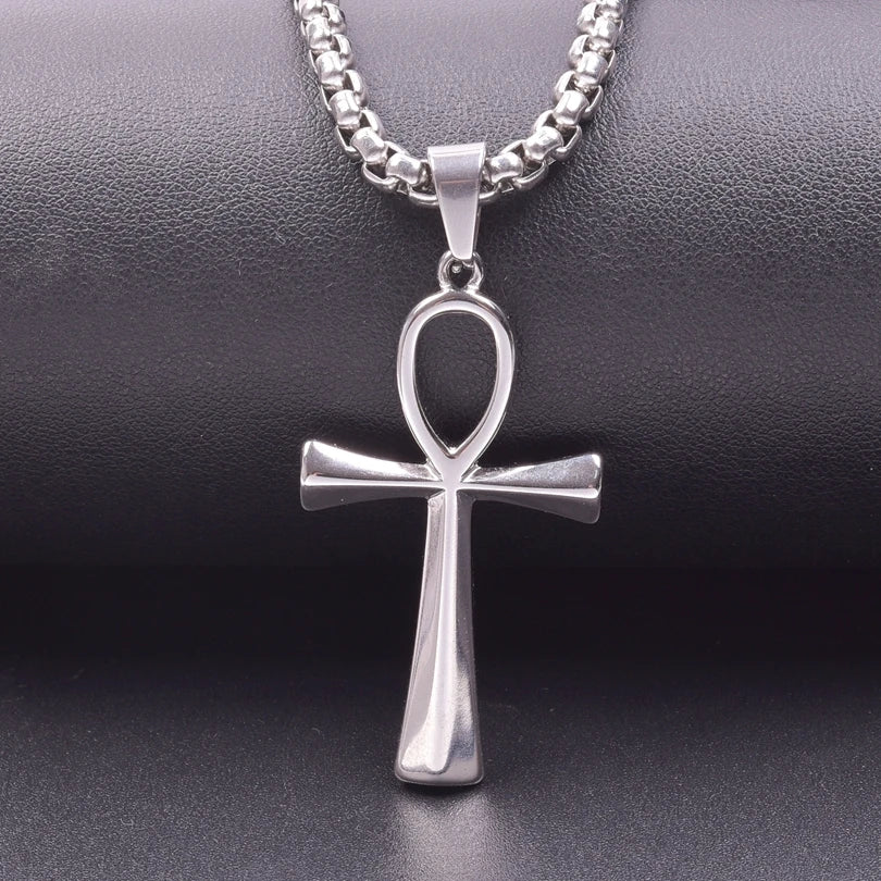 4mm Width Stainless Steel Jewelry Chain Necklaces For Women Men Accessories Ankh Cross Pendant Charm Necklace Statement Fashion