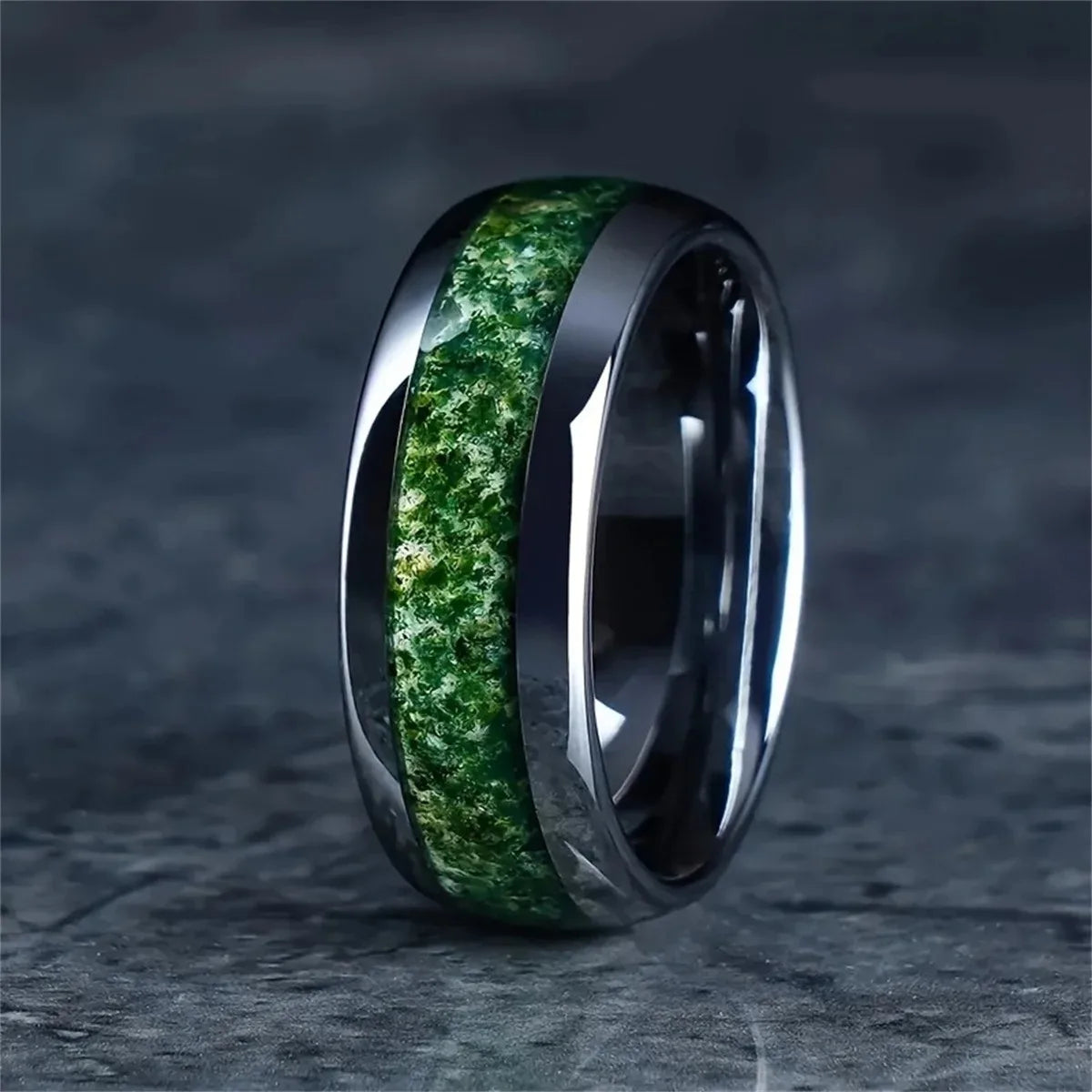 Fashion 8mm Men Stainless Steel Rings Inlay Blue Faux turquoise Stone Rings For Men Women Wedding Engagement Band Jewelry Gift
