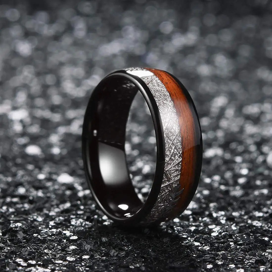 Simple Titanium Stainless Steel Rings For Men Women Koa Wood Inlay Luxury Wedding Band Engagement Rings Jewelry anillos mujer